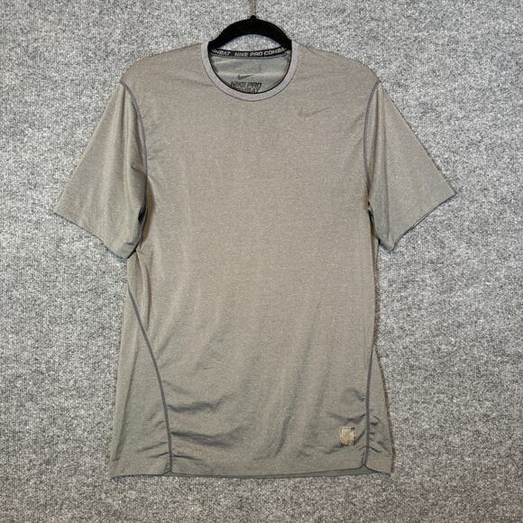 Nike Pro Combat Shirt Mens Medium Gray Fitted Short Sleeve Stretch Activewear - Picture 1 of 10
